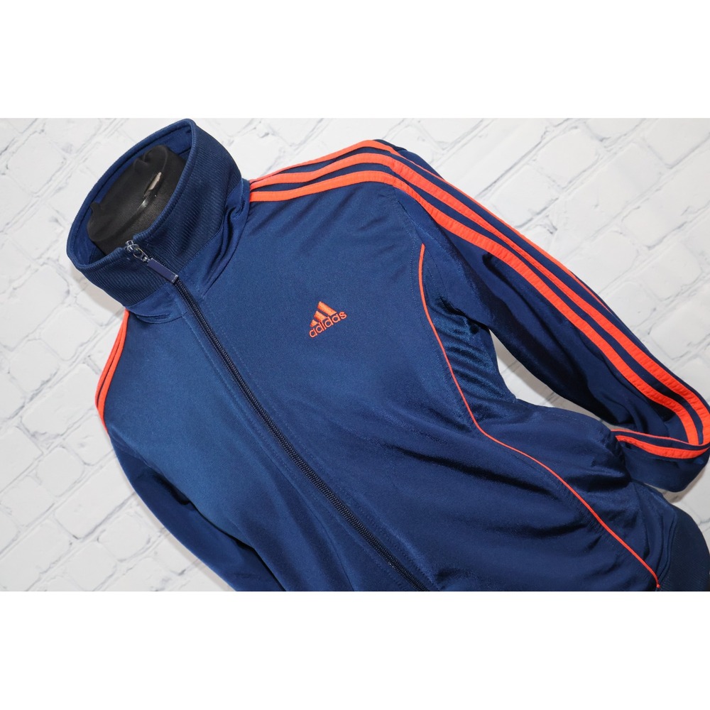 Adidas Gym Track Jacket Women Medium Navy Blue Orange Three Stripe Year 2004